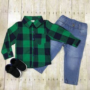 Green Gingham Plaid Jean Set